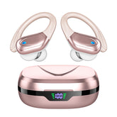 HAOYUYAN vista frontal del estuche abierto mostrando auriculares y LED, comodidad y carga visible
