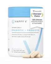 Happy V frente del empaque mostrando diseño y beneficios clave