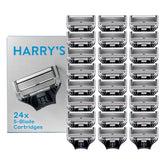 Harry's paquete frontal mostrando 24 recambios, almacenamiento seguro