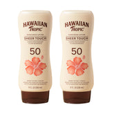 Hawaiian Tropic envase frontal mostrando SPF50 y acabado luminoso
