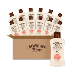 Hawaiian Tropic frente del envase mostrando diseño y tamaño práctico