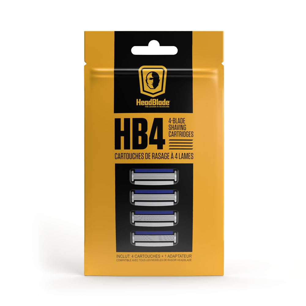 HeadBlade cartucho HB4 al frente mostrando diseño y beneficio de afeitado apurado