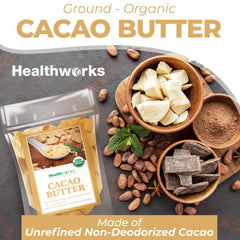 Healthworks manteca de cacao trozos sólidos en cuenco, facilidad de porcionado