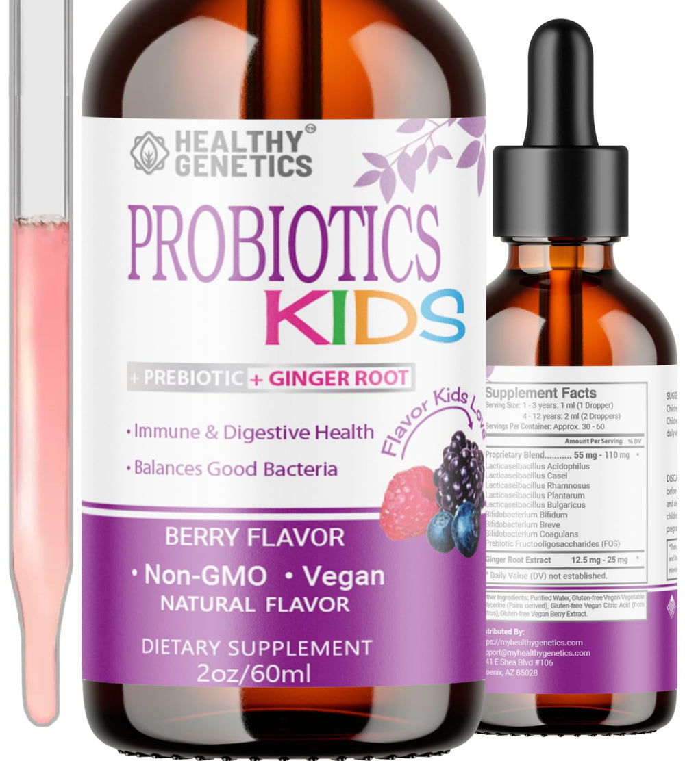 Healthy Genetics frasco ámbar frontal mostrando etiqueta y protección