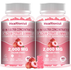 Healtionist envase frontal de gomitas melocotón mostrado con claridad y beneficio visual