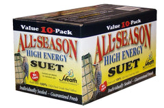 Heath Outdoor Products front packaging showing bird-shaped suet cakes and clear labeling, attracts birds