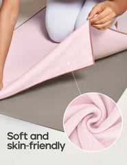 Heathyoga towel in use during hot yoga demonstrating stable, non-slip practice