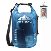 HEETA front view of transparent blue dry bag showing capacity and branding benefit visibility