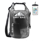 HEETA front view of 20L transparent black dry bag showing closure and capacity benefit