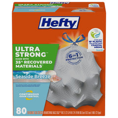 Hefty frente del paquete mostrando 80 bolsas y ventaja ecológica