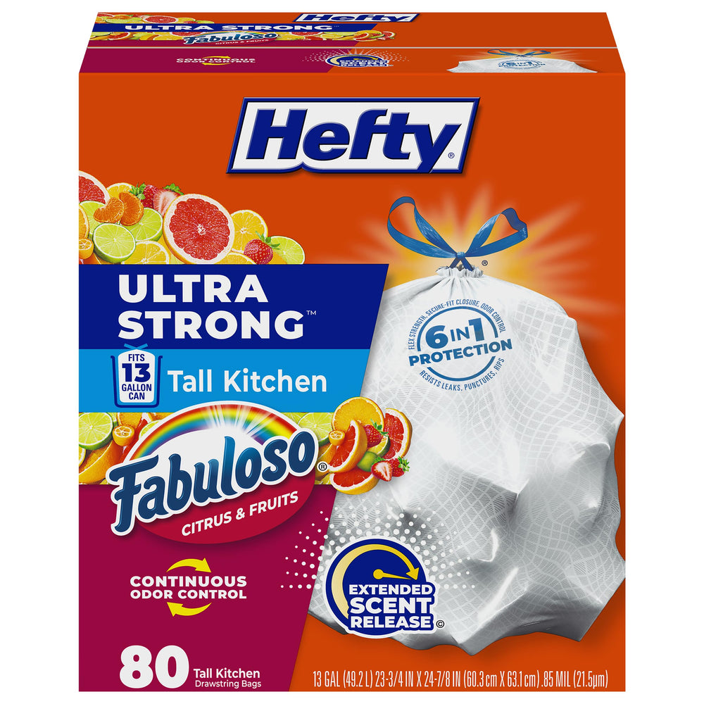 Hefty empaque frontal mostrando 80 bolsas y beneficio de cantidad