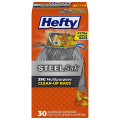 Hefty SteelSak frente del paquete mostrando 30 bolsas y capacidad profesional