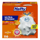 Hefty frente del paquete mostrando 110 bolsas y beneficio de cantidad