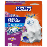 Hefty frente del paquete mostrando 80 bolsas y beneficio de resistencia