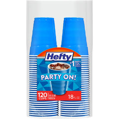 Hefty vaso frente del empaque azul marino mostrando cantidad y tamaño