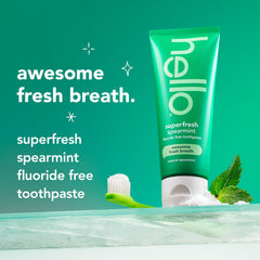 hello superfresh textura cremosa en tubo destacando limpieza suave