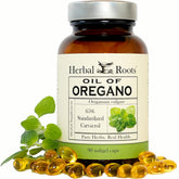 Herbal Roots envase frontal mostrando cápsulas y marca, confianza en calidad