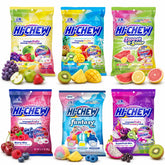 HI-CHEW vista frontal del paquete que muestra variedad y conveniencia