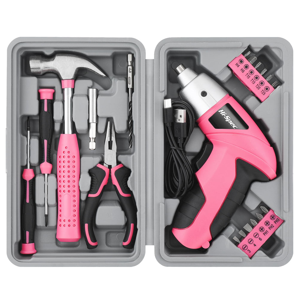 Hi-Spec atornillador frontal rosa mostrando diseño compacto y atractivo