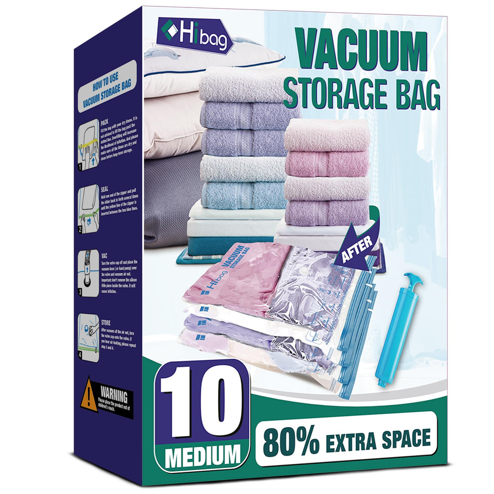 HIBAG frontal del paquete con 10 bolsas medianas para ahorro de espacio