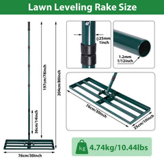 HIDALIFE rake in use smoothing a lawn to show faster, even leveling results