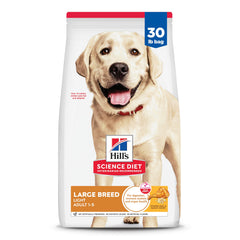 Hill's Science Diet envase frontal mostrando fórmula Light para razas grandes y control de peso