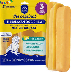 Himalayan Dog Chew empaque frontal mostrando tres chews naturales y beneficios