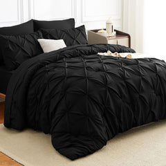 HIMEET edredón frontal negro con pliegues pintuck para aspecto hotelero