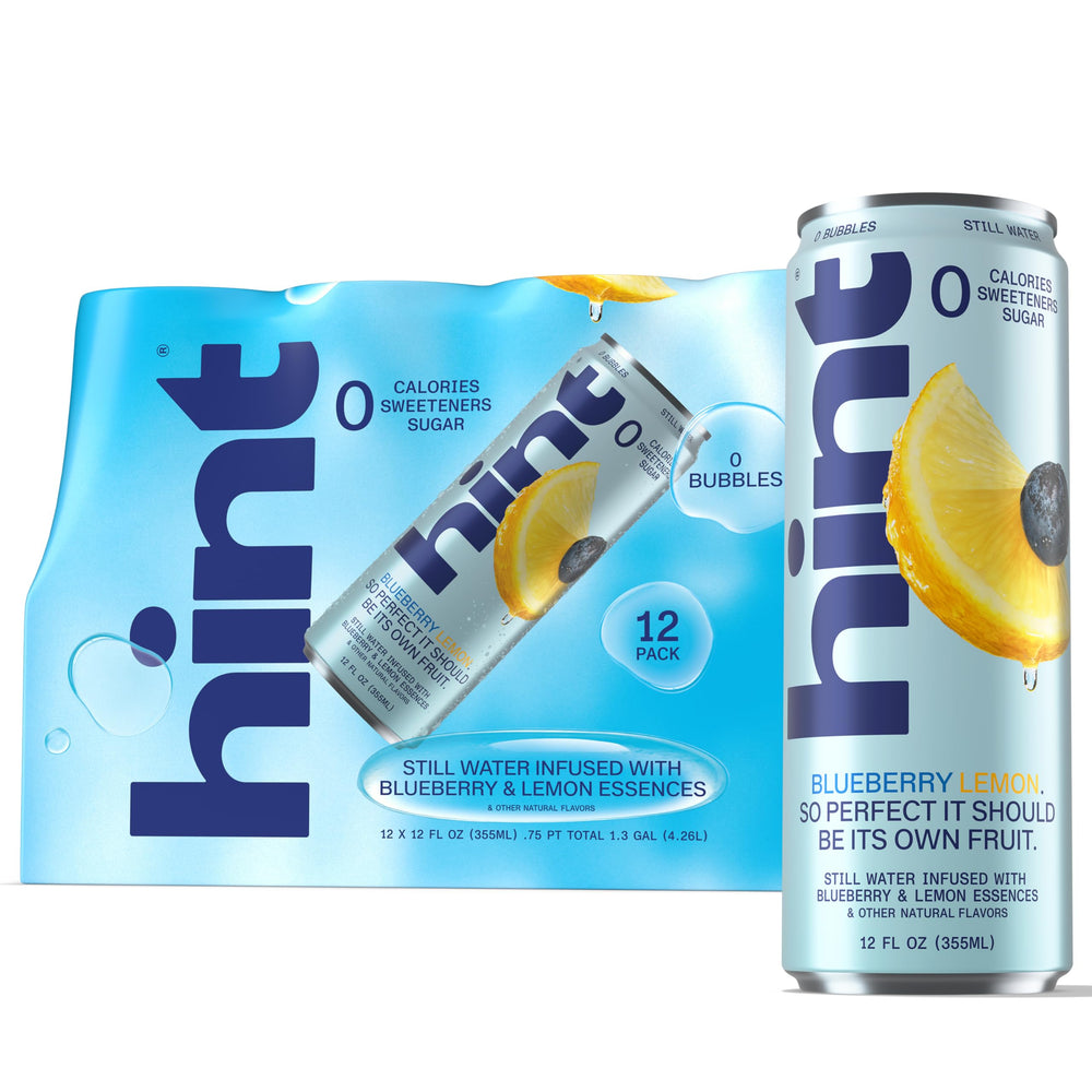 Hint lata frente del empaque mostrando diseño y sabor blueberry lemon