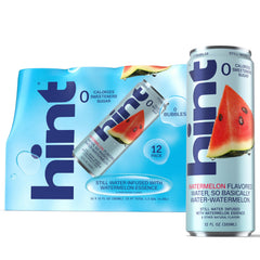 Hint lata pack 12 vista frontal, refresco sin azúcar para llevar