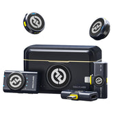 HollyView Hollyland Lark M2 paquete frontal mostrando componentes y portabilidad