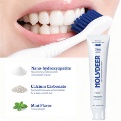 Holydeer crema dental textura en primer plano que sugiere limpieza suave