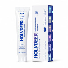 Holydeer tubo frontal mostrando 7.5% nHAP y beneficio de remineralización