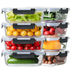 HOMBERKING frontal del paquete de 8 recipientes muestra cantidad y vidrio borosilicato