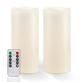 Homemory velas pack frontal mostrando dos pilares LED impermeables, iluminación segura