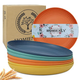 Homienly frente del pack mostrando juego de 8 platos, durabilidad para familias