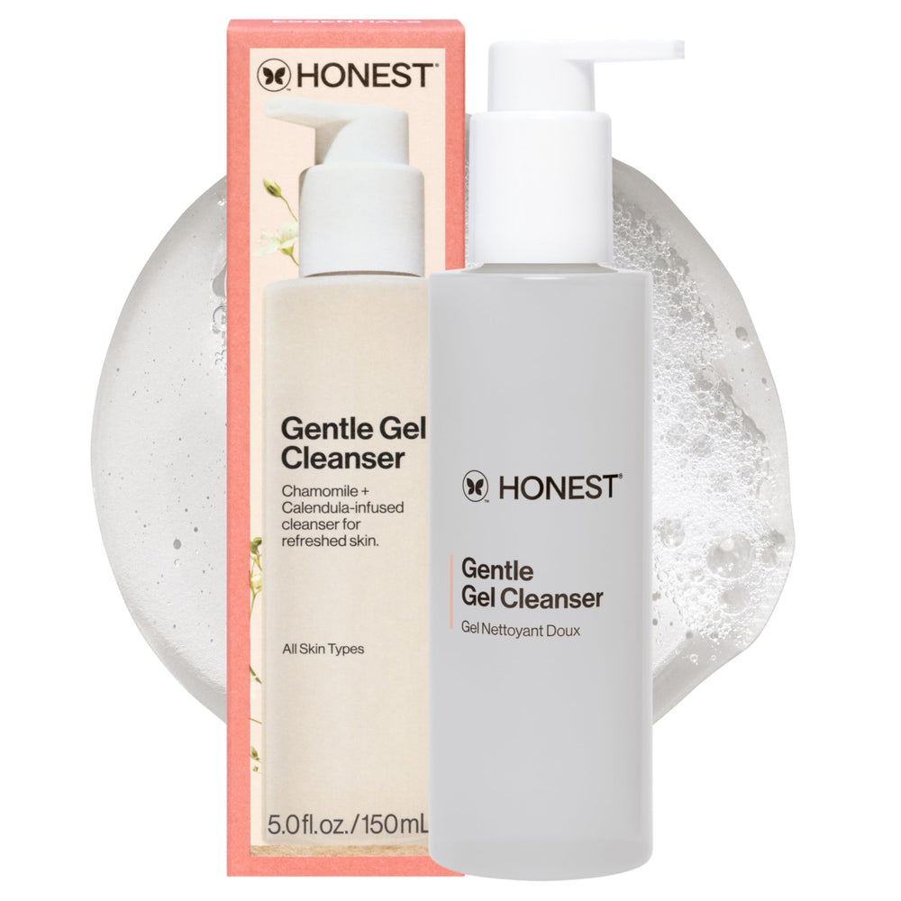 Honest Beauty limpiador gel frontal botella, etiqueta clara y beneficios suaves