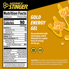 Honey Stinger gel en mano durante carrera para energía rápida