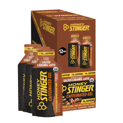 Honey Stinger paquete frontal mostrado, visibilidad del envase y cantidad