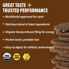 Honey Stinger corte del waffle mostrando textura crujiente y centro de miel