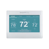Honeywell Home termostato frontal mostrando pantalla a color y beneficios de personalización