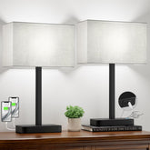 Hong-in front view of grey bedside lamps showing modern matching set and convenience