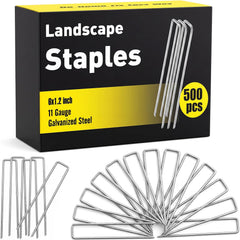 HongWay front packaging showing 500 galvanized landscape staples and easy storage benefit