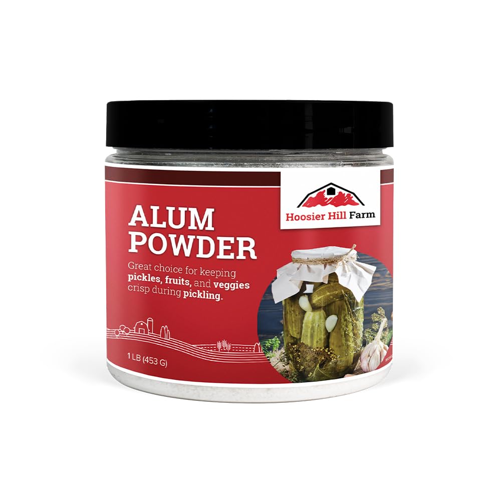 Hoosier Hill Farm envase frontal mostrando alumbre granulado y claridad de marca