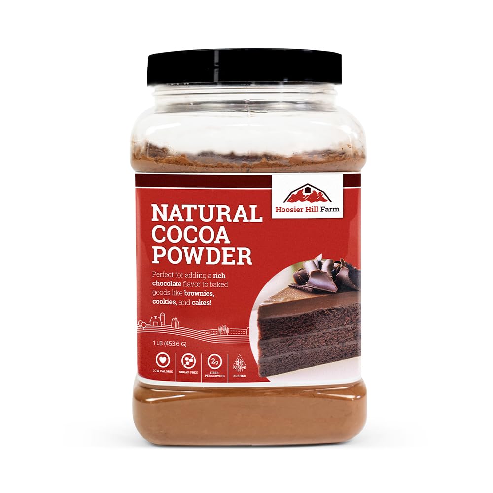 Hoosier Hill Farm envase frontal de cacao natural en polvo, conserva intensidad