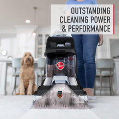 Hoover aplicación con máquina limpiadora mostrando extracción y eficiencia