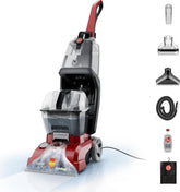 Hoover PowerScrub Deluxe frontal mostrando diseño y controles, limpieza eficaz