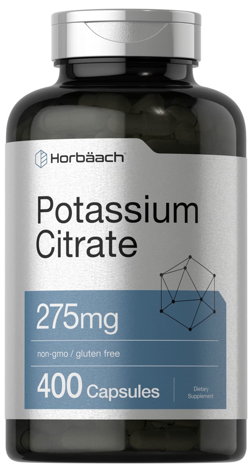 Horbäach frasco frontal mostrando 400 cápsulas y etiqueta clara de potasio