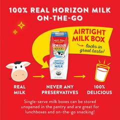 Horizon Organic carton poured into a glass demonstrating creamy texture