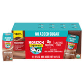 Horizon Organic frontal del paquete mostrando 18 cajas, conveniencia almacenaje